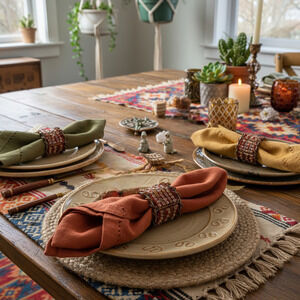 NEW Lot 4 x Pier 1 Moroccan Beaded Napkin Rings Copper Earth Tones Boho Boxed